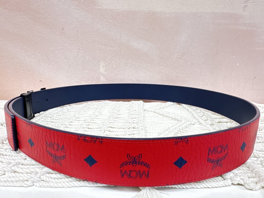 MCM Red Monogram Wide Reversible Belt