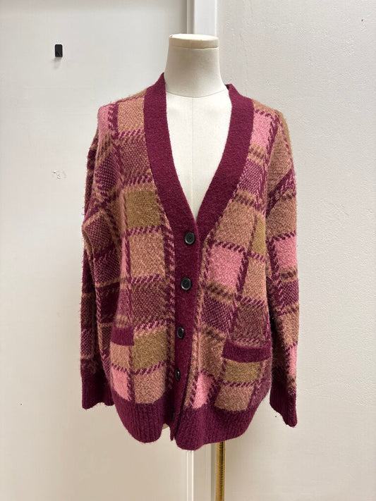 Re/Done Maroon Argyle Cardigan