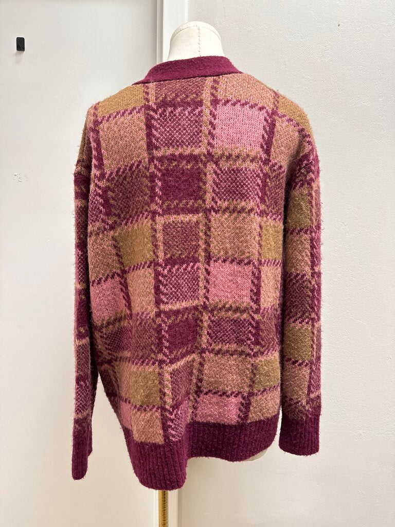 Re/Done Maroon Argyle Cardigan