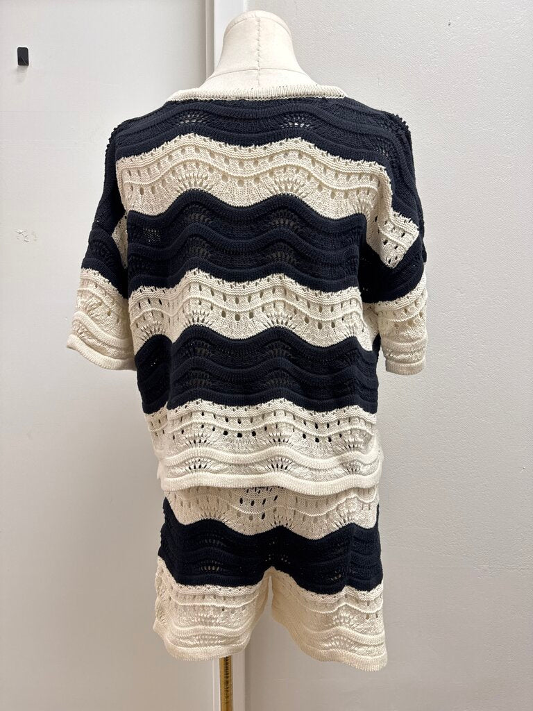 Anthro Black and Cream Knit Short Set