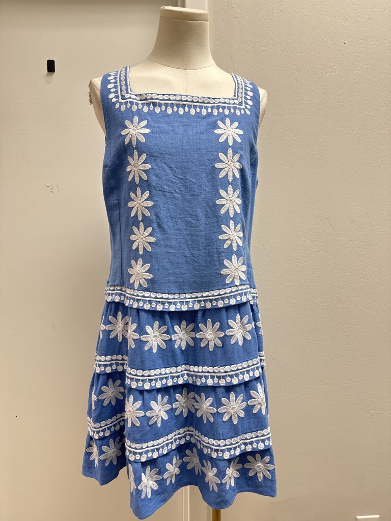 Sail to Sable French Blue Linen Embroidered Dress