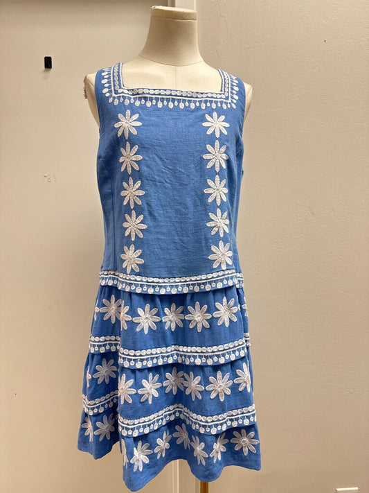 Sail to Sable French Blue Linen Embroidered Dress