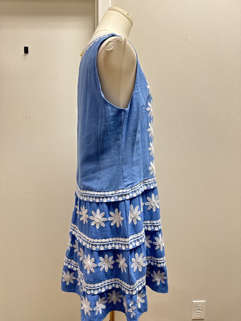 Sail to Sable French Blue Linen Embroidered Dress