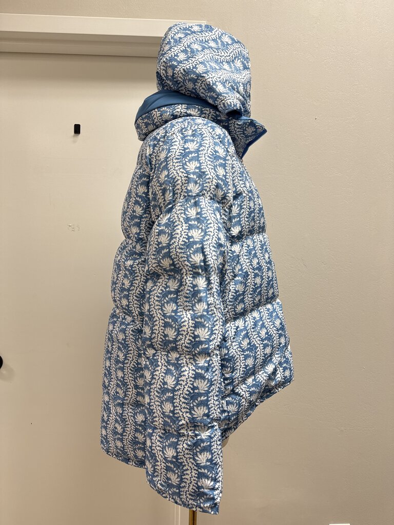 Hill House Blue Floral Down Puffer Reversible Jacket NWT