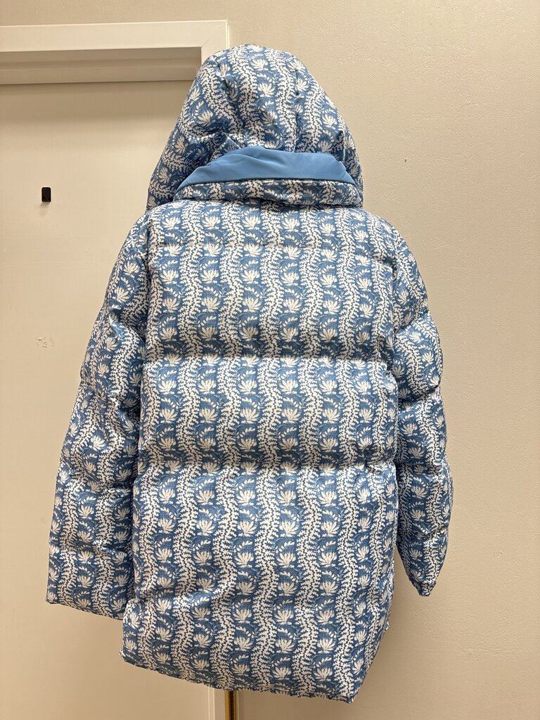 Hill House Blue Floral Down Puffer Reversible Jacket NWT