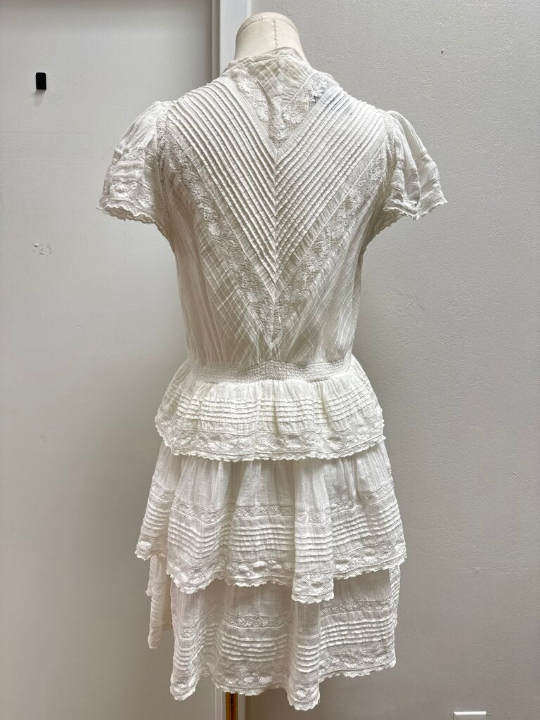 LoveShackFancy White Lace Detail Mini Dress