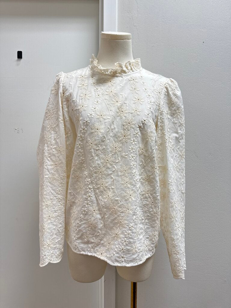 Sezane Ivory Embroidered Top