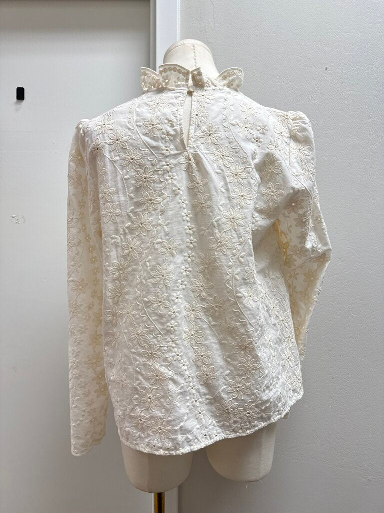 Sezane Ivory Embroidered Top