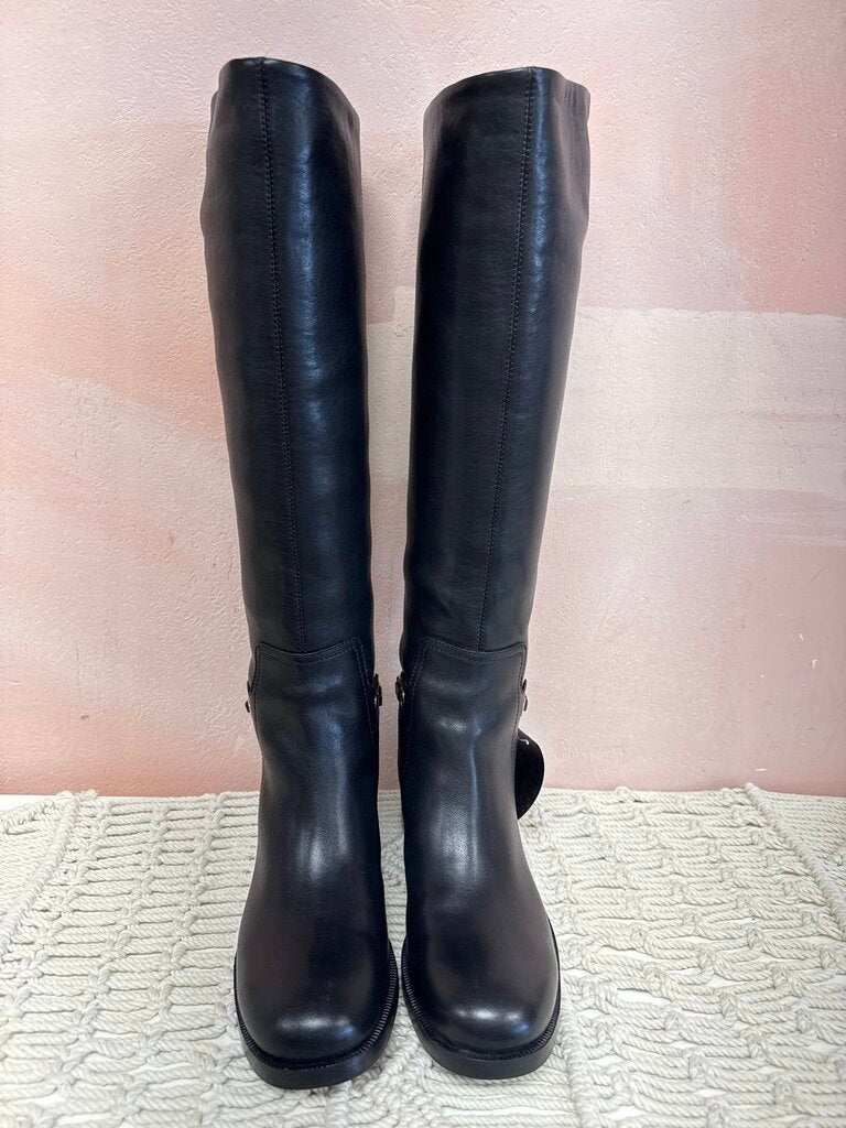 Ferragamo Black Leather Tall Riding Boot w/Box