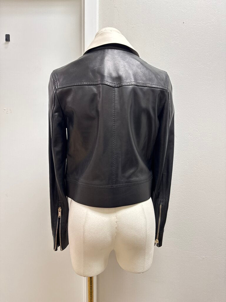 Valentino Black Leather Peter Pan Collar Cropped Jacket NWT