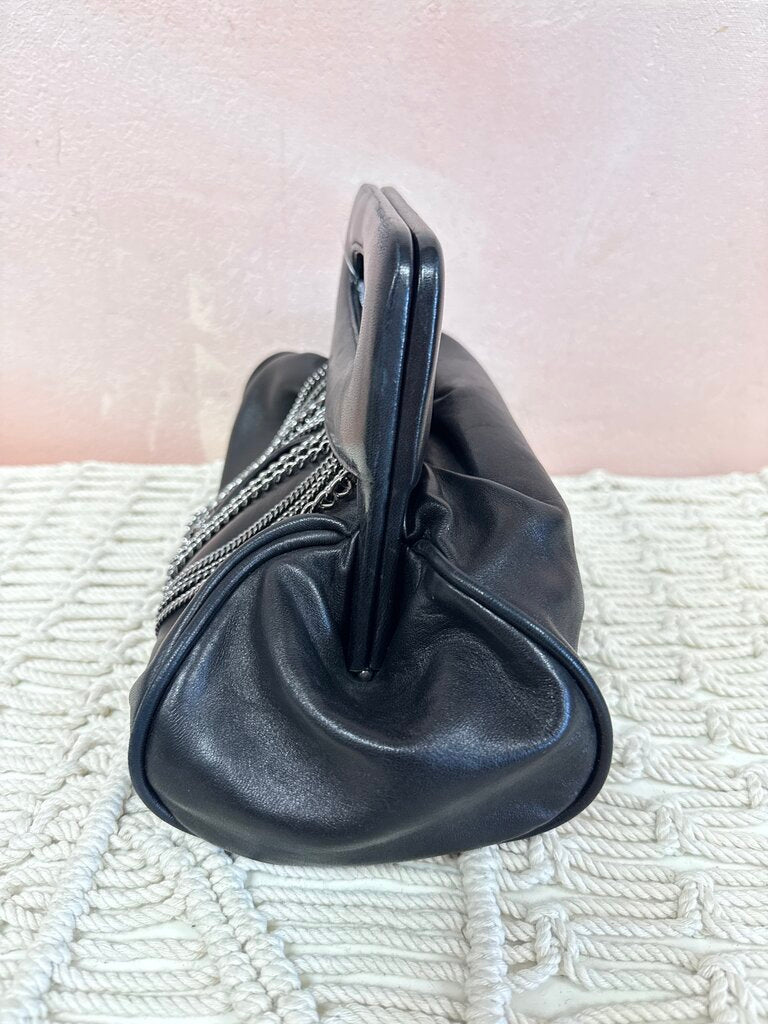 Chanel Black Lambskin Chain Fringe Clutch w/Dustbag