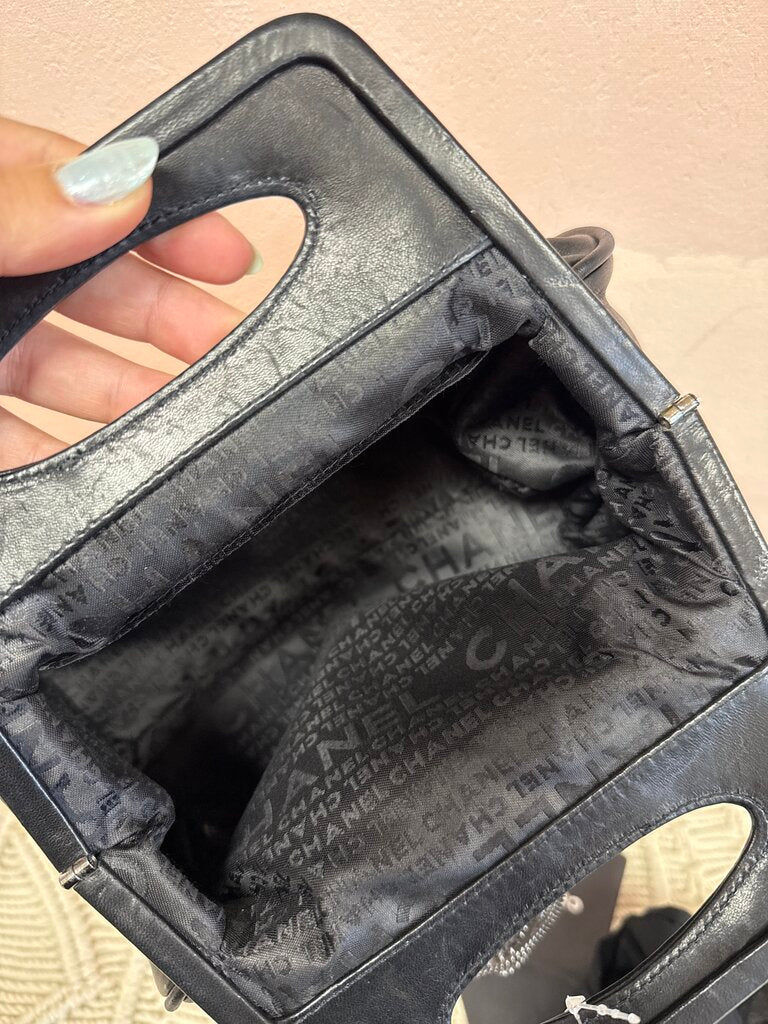 Chanel Black Lambskin Chain Fringe Clutch w/Dustbag