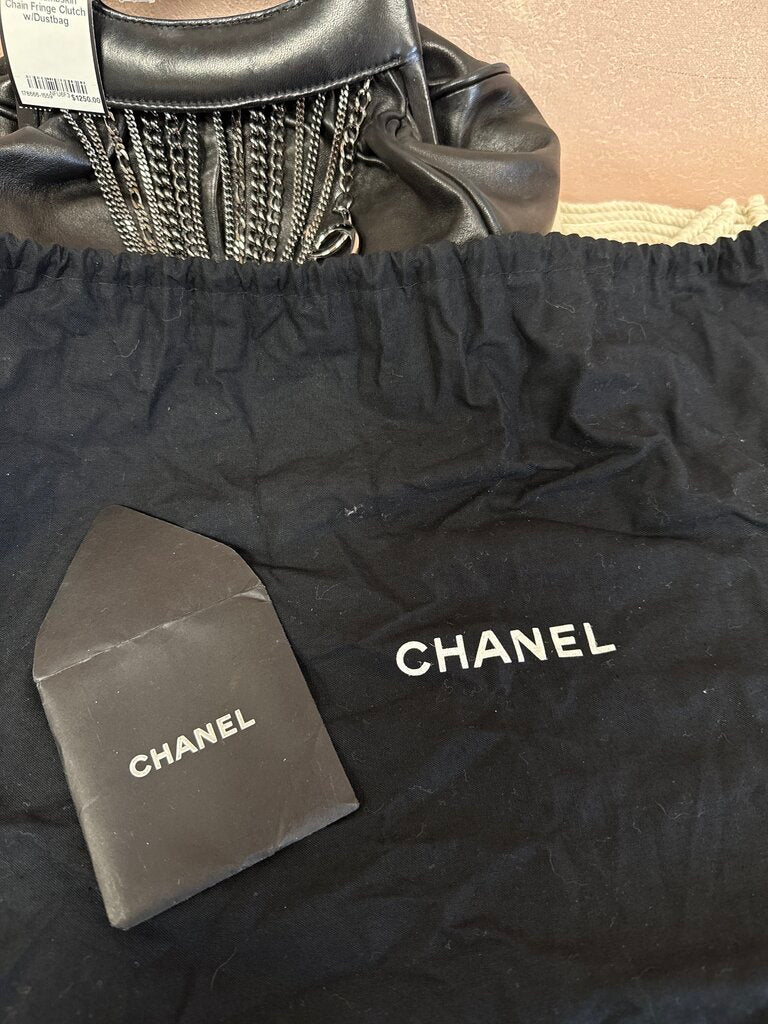 Chanel Black Lambskin Chain Fringe Clutch w/Dustbag