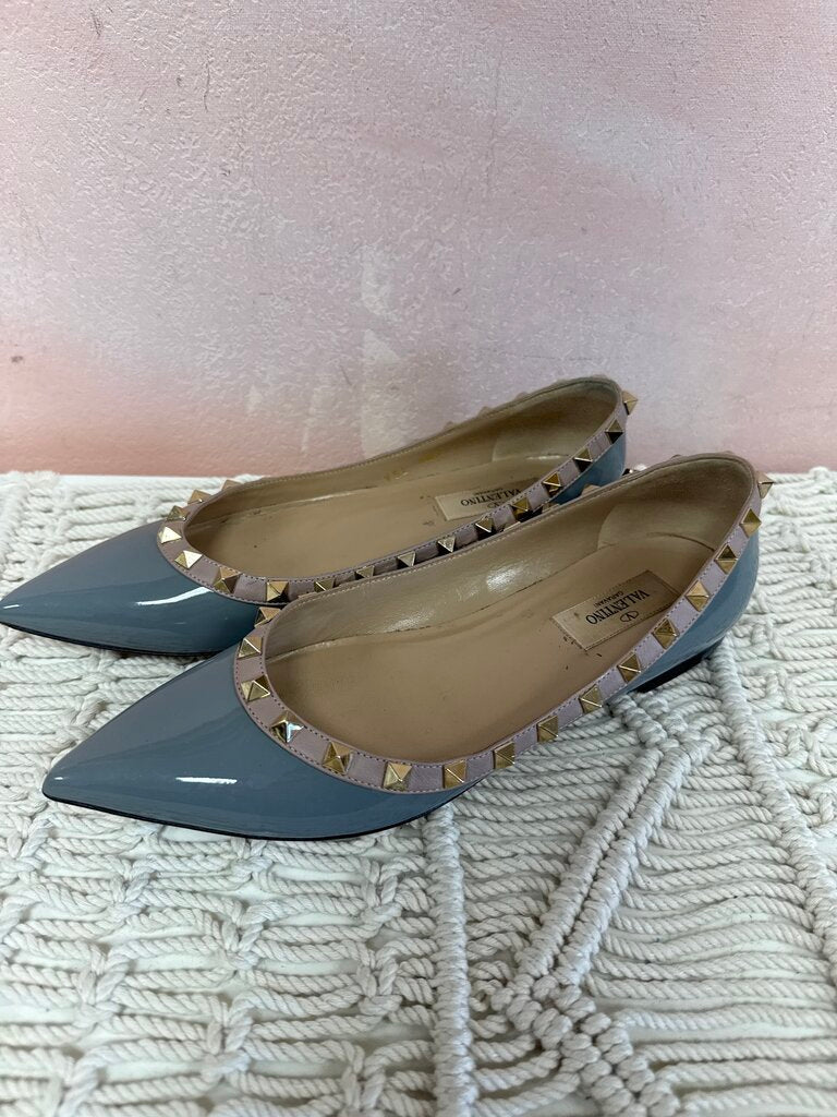 Valentino Grey Rockstud Patent Flat