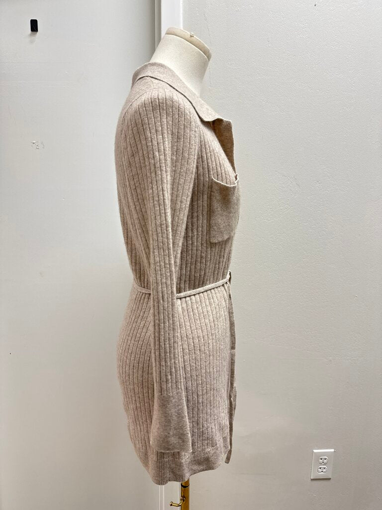 Reiss Tan Ribbed Button Up Sweater