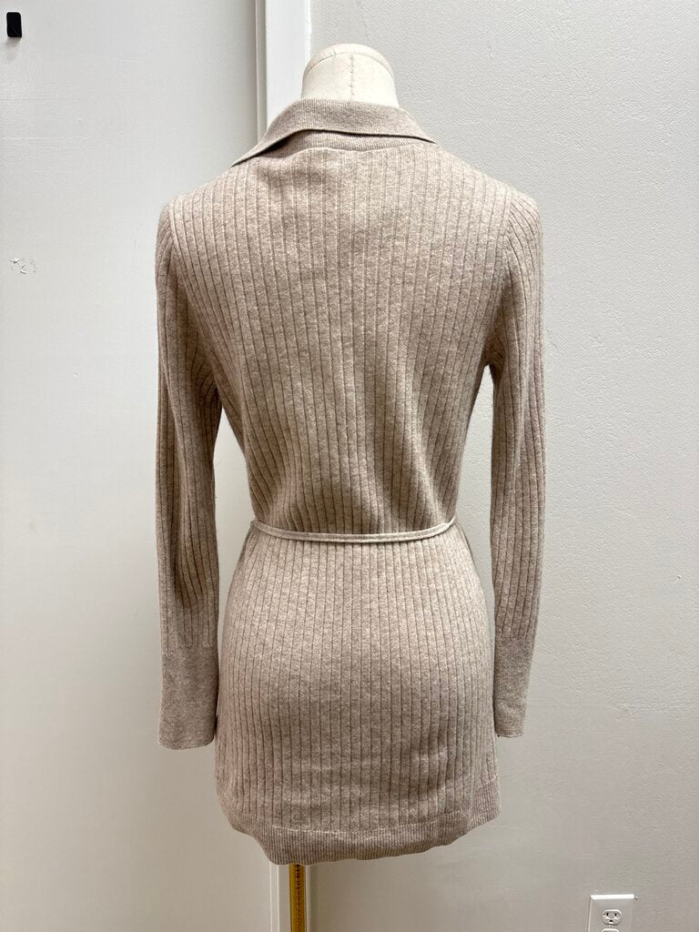 Reiss Tan Ribbed Button Up Sweater