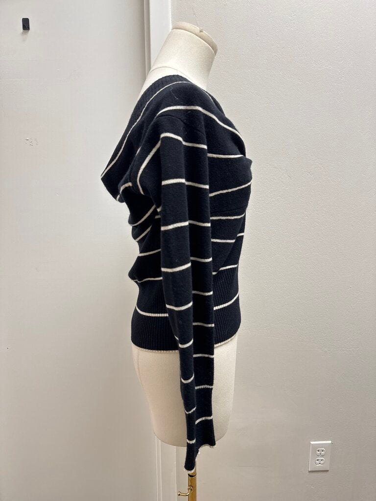 Max Mara Black and Tan Striped V-Neck Sweater