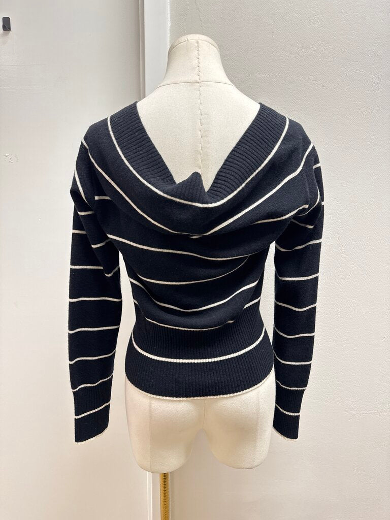 Max Mara Black and Tan Striped V-Neck Sweater