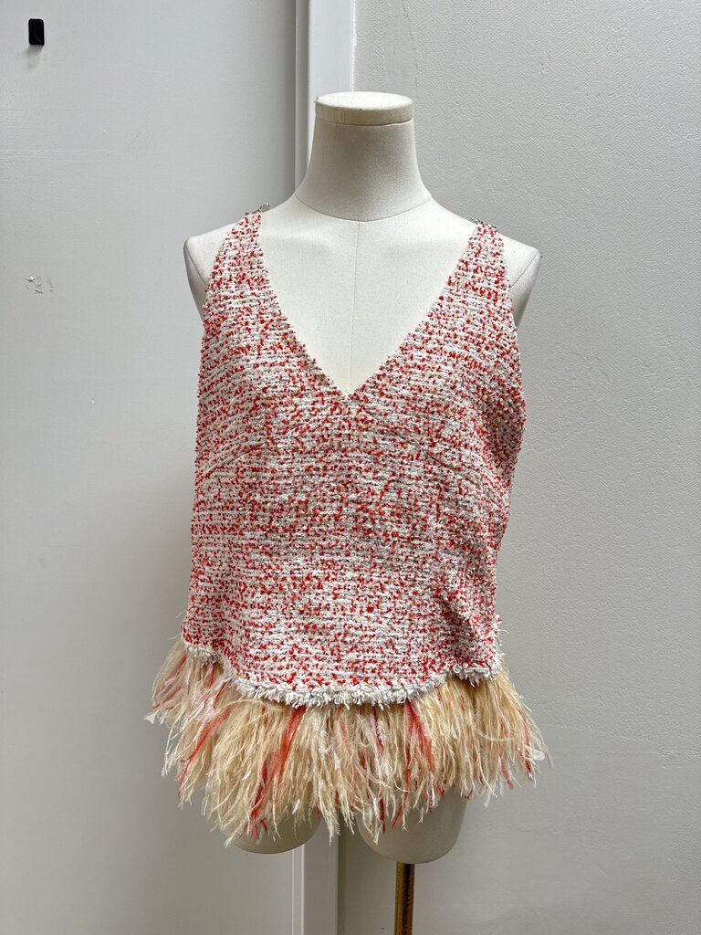 Chanel Red and White Tweed and Feather Vintage Tank