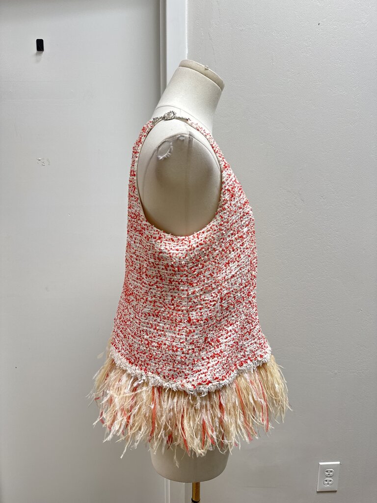 Chanel Red and White Tweed and Feather Vintage Tank