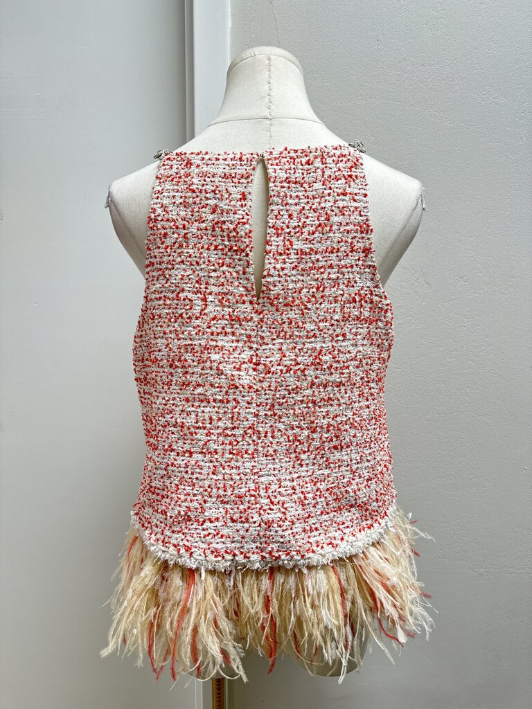 Chanel Red and White Tweed and Feather Vintage Tank