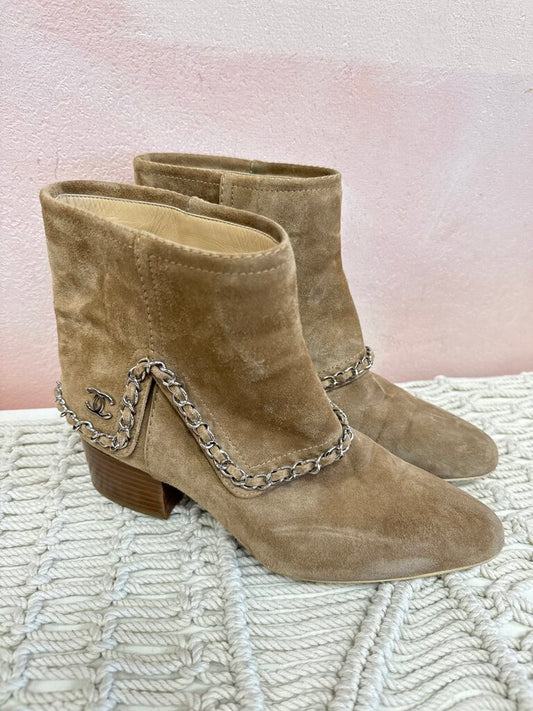 Chanel Tan Suede Western Boot
