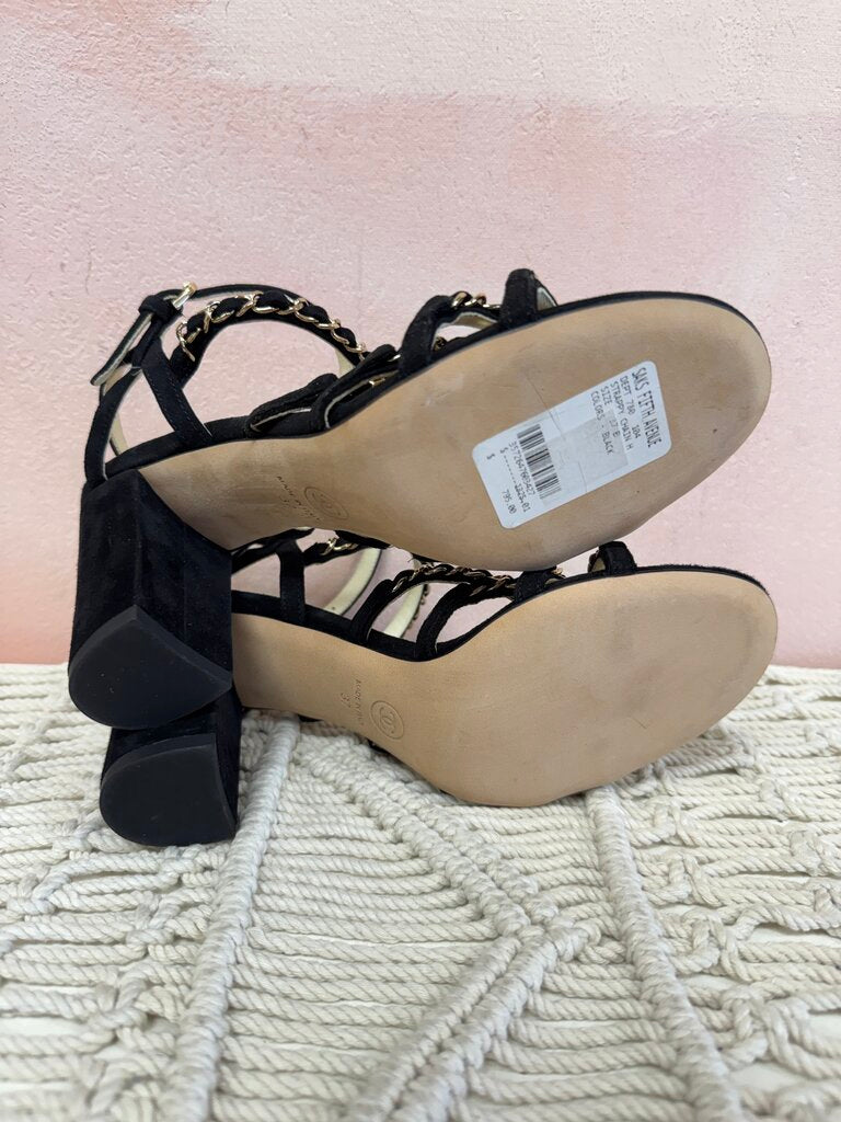 Chanel Black Suede and Chain Link Sandal