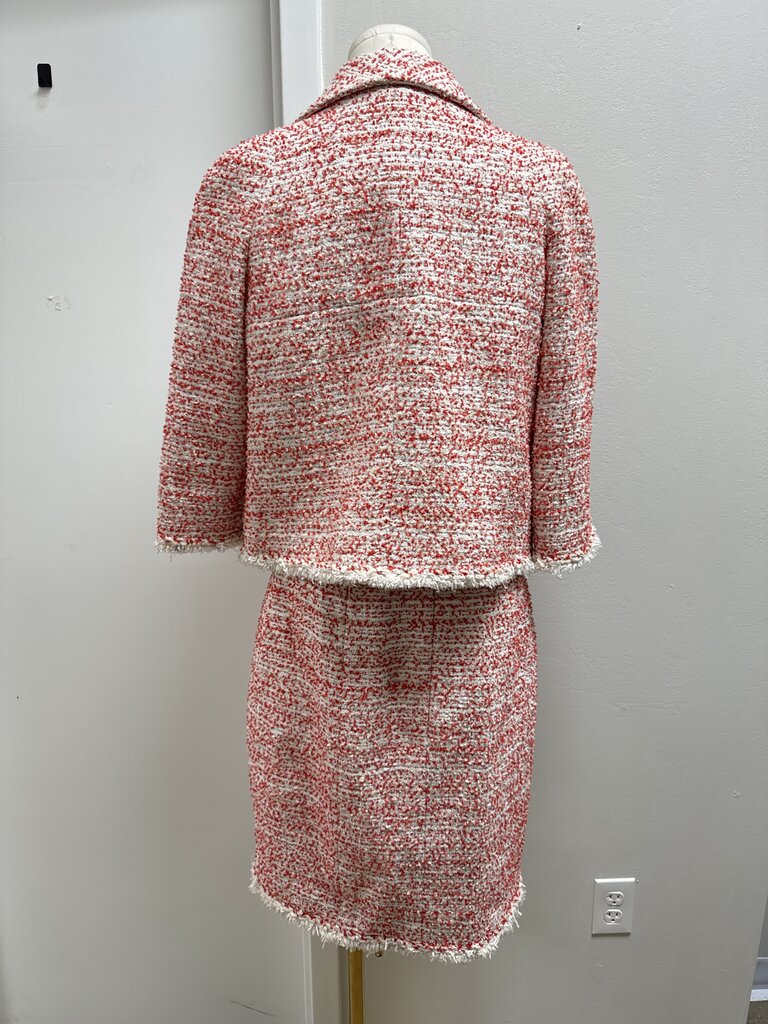Chanel Red and White Tweed Vintage Blazer and Skirt Set