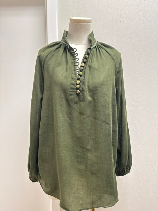 Rosewater House Green Mock Neck Henley