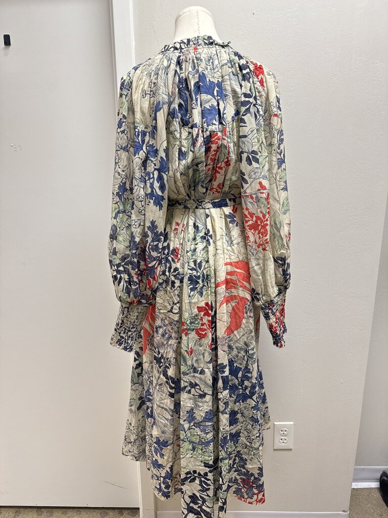 Memories of Ancient Romania Ecru Floral Belted Maxi Dress