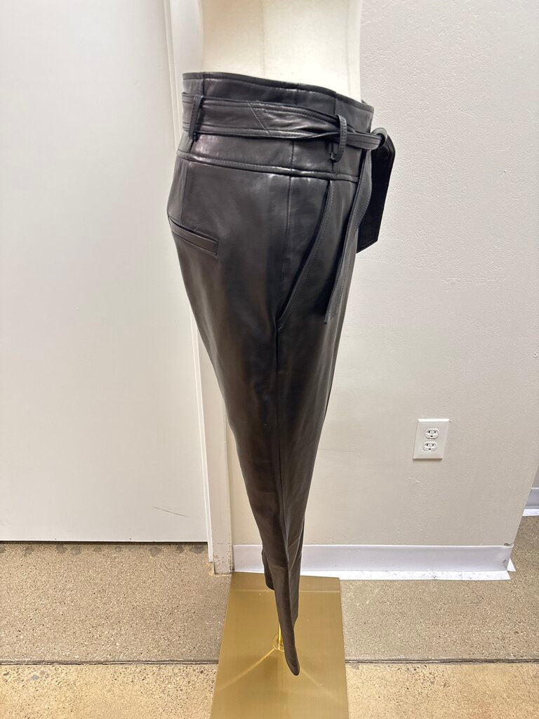 Veronica Beard Black Leather Belted Pant