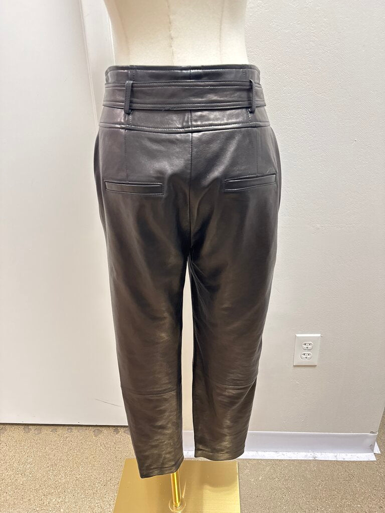 Veronica Beard Black Leather Belted Pant