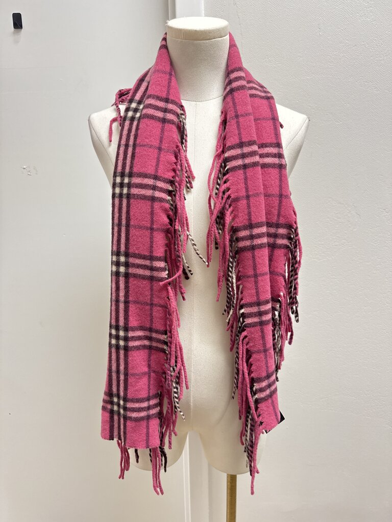 Burberry Pink Plaid Fringe Scarf