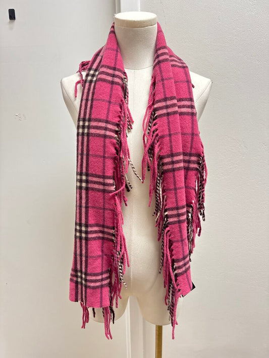 Burberry Pink Plaid Fringe Scarf