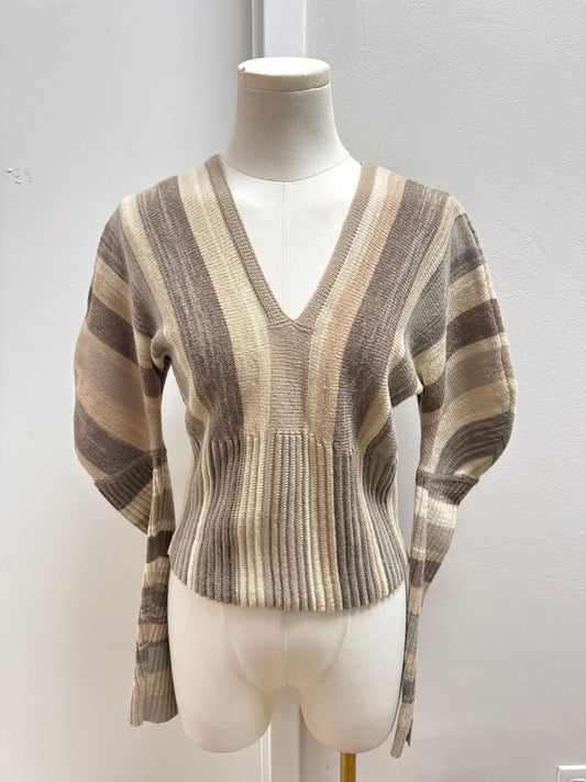 Jonathan Simkhai Tan Striped Puff Sleeve Sweater
