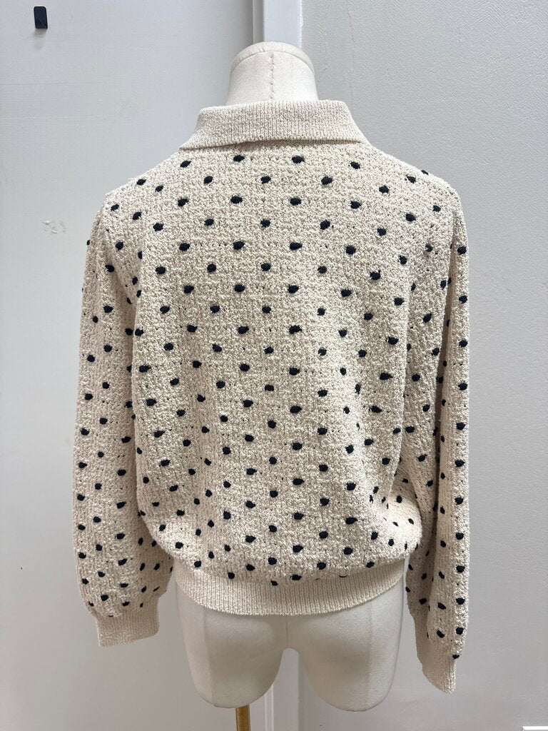 Tanya Taylor Ecru and Black Polka Dot Cardigan