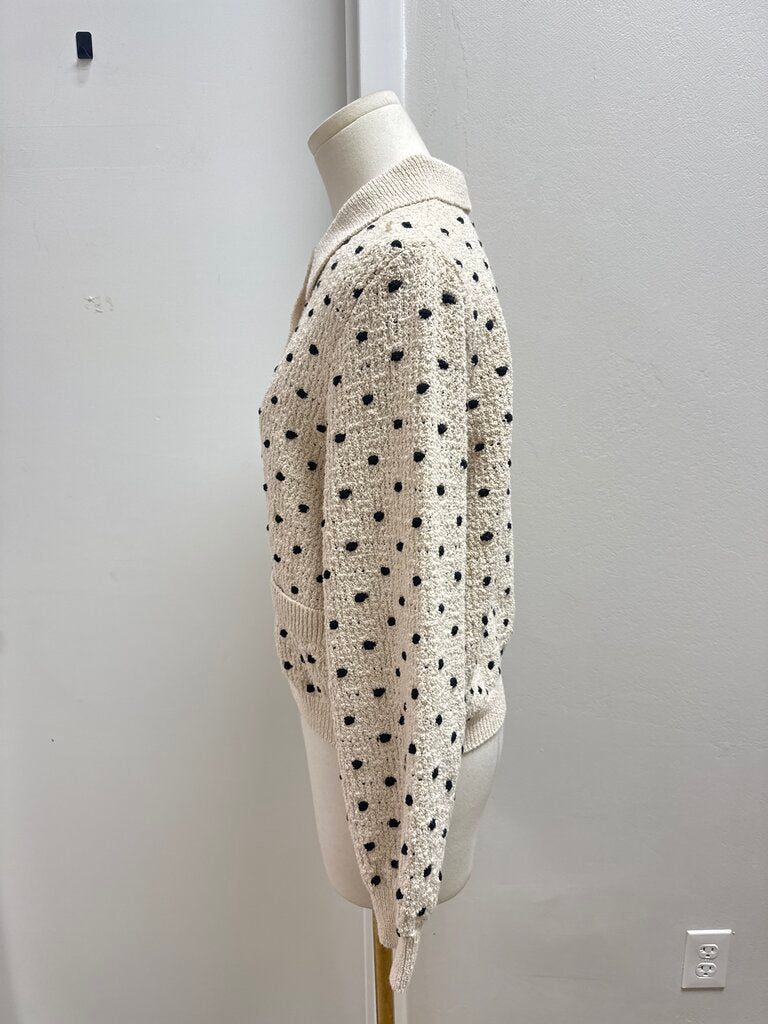 Tanya Taylor Ecru and Black Polka Dot Cardigan