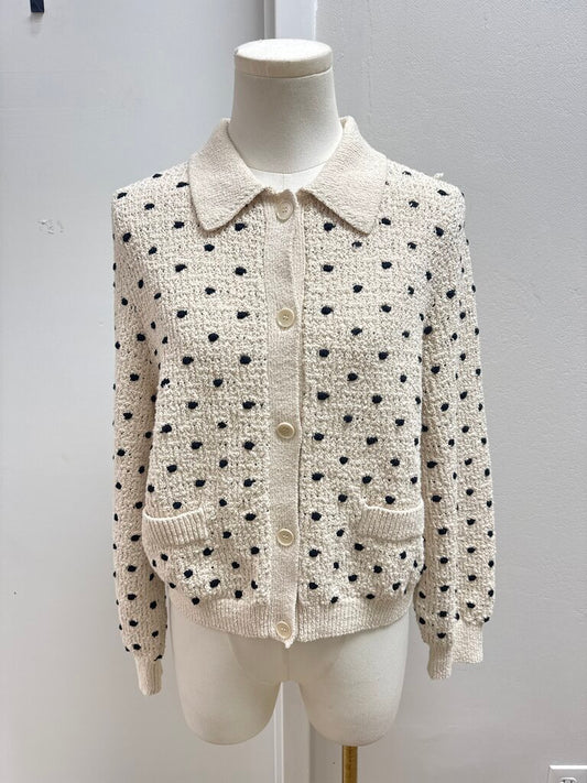 Tanya Taylor Ecru and Black Polka Dot Cardigan