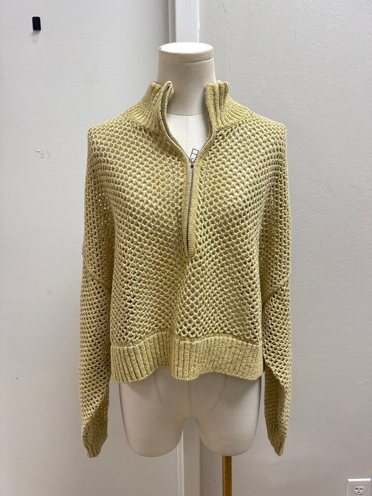 Staud Tan Open Knit 1/2 Zip