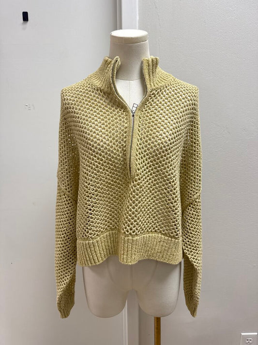 Staud Tan Open Knit 1/2 Zip