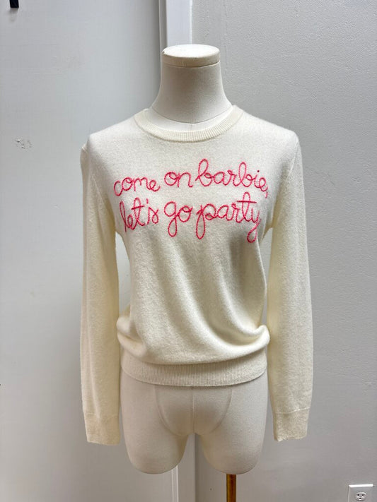 Lingua Franca White Graphic Cashmere Sweater