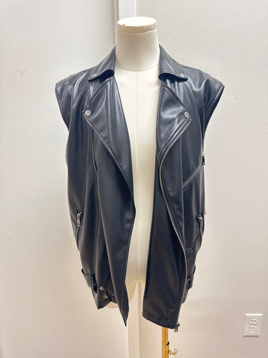Open Edit Black Faux Leather Vest NWT