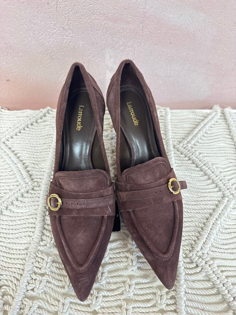 Larroude Brown Suede Kitten Heel