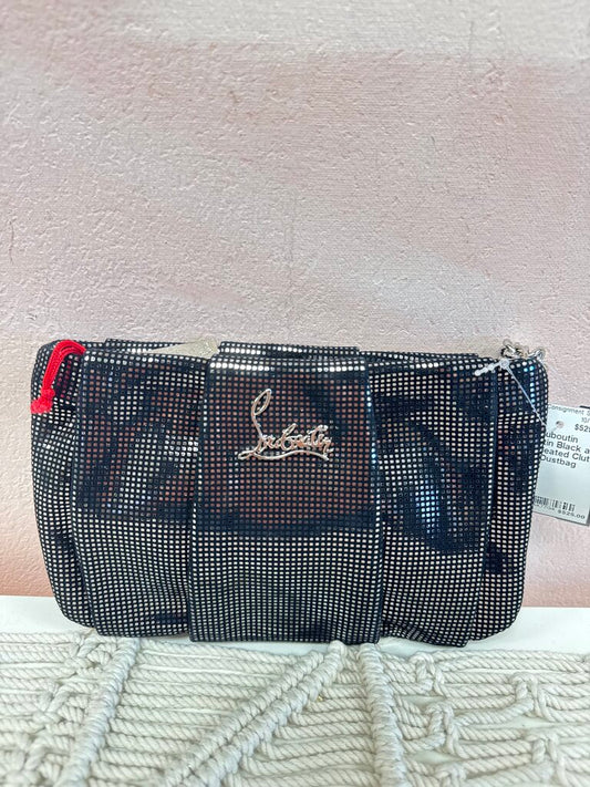 Louboutin Black and Silver Pleated Clutch w/Dustbag