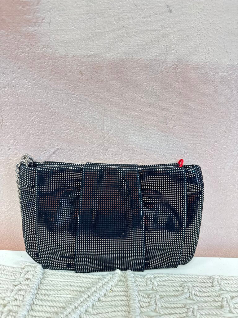 Louboutin Black and Silver Pleated Clutch w/Dustbag