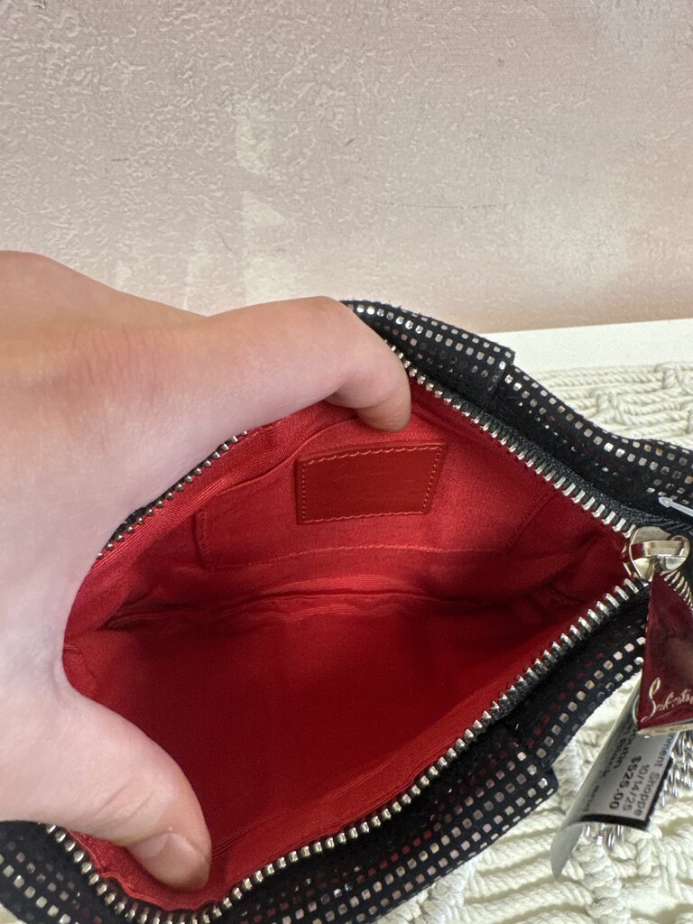 Louboutin Black and Silver Pleated Clutch w/Dustbag