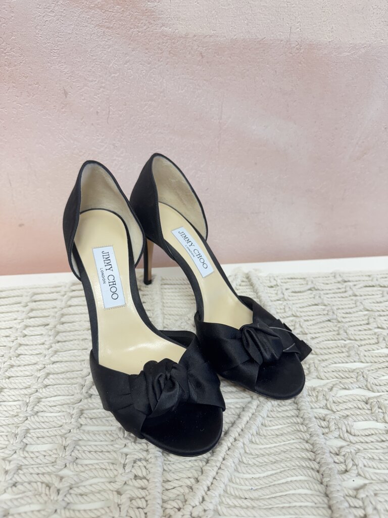 Jimmy Choo Black Satin Bow Pump w/Box