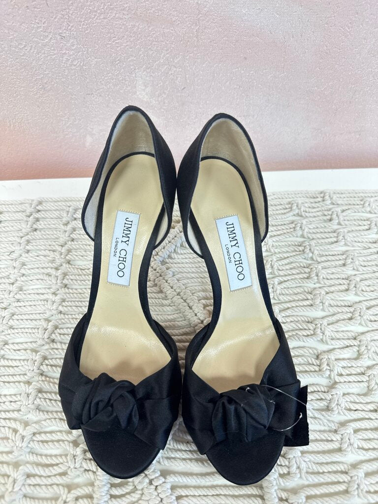 Jimmy Choo Black Satin Bow Pump w/Box
