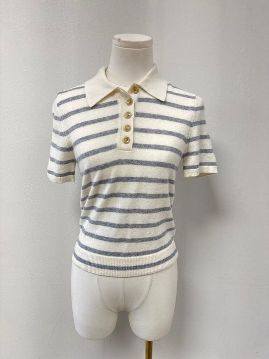 Veronica Beard Ecru and Grey Polo