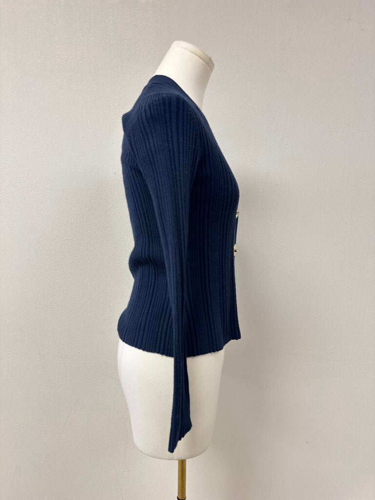 Elie Tahari Navy Ribbed Cardigan